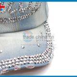 2017 New Product Best Seller Denim With Letter Applique Rhinestone Sport Cap thumbnail-2