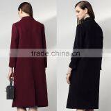 Women Wool Coat Double Breasted Peacoat Fall Winter Solid Color Trench Coat Back Split Black Lady Swing Long Coats Plus Size thumbnail-2