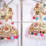 JADAU GOLD PLATED Dangler MULTICOLOR JHUMKA TEMPLE EARRINGS Real Look thumbnail-1