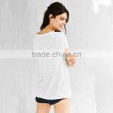 Scoop Neck Plain White Cotton t Shirts for Women thumbnail-2