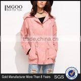 OEM Latest Pink Wide Collar Cotton Jacket Drawstring Utility Jacket Zipper Tie Waist Winter Coat Customized thumbnail-1