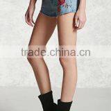 2017 Floral Printing Jeans Shorts High Waisted Denim Shorts Custom thumbnail-3