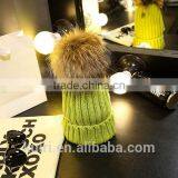 Wholesale Real Mink Fur Pom Poms Knitted Hat Ball Beanies Winter Hat For Women Girl 'S Wool Hat Cotton Thick Female Cap thumbnail-3