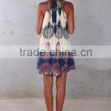 Wholesale Boho Design/Summer Loose Printed Halter Style Sleeveless Hippie Women Chiffon Dress Mini Dress Plus Size thumbnail-2