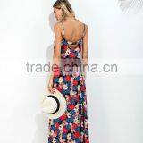 Boho Floral Print Long Maxi Dress Summer Beach Strap Backless Dress Apparel thumbnail-4