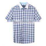 Fashion Blue Plaids Cotton Shorts Sleeve Collar Matched Men Shirts thumbnail-1
