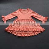 boutique girls ruffles dress solid color 100% cotton top long sleeves baby pink new frocks designs