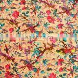 Bird Print Kantha Quilt Beige Bird of Paradise Kantha Bedcover thumbnail-2
