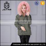 Women Hooded Pink Real Fox Fur Parka With Army Green Shell Material thumbnail-6