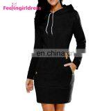 Fashion Plain Long Sleeve Slit Pullover Hoodie Women Winter Dress thumbnail-4