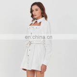 TWOTWINSTYLE Women Summer Dress Lapel Long Sleeve High Waist With Bag Lace Up Hollow Out Designer Mini thumbnail-6