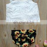 Baby Girls Sunflowers Outfit Summer Toddler White Lace Tops & Shorts 2pcs Set for 0-3T thumbnail-4
