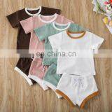 RST Short Sleeve Tops T-shirt + Shorts Pants Set Ribbed Solid Outfits Baby Boys' Clothing Sets Kids Clothing thumbnail-2