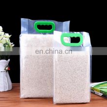 Food Grade Laminated Material Transparent PA/PE Plastic Rice Packaging 2.5kg 5kg Size Vacuum Rice Bags with Handle Accept Print