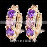 Hot Sell Gold Plated Purple Crystal Jewelry Round Zirconia Design Earrings Chinese thumbnail-4