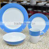 16PCS ROUND SHAPE PORCELAIN DINNER SET WITH METALIC COLOR BAND DECAL SDK1603