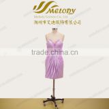 Purple color strapless waistband beaded ruche party girl short bridesmate dress