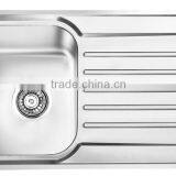 Above Counter Stainless Steel Single Bowl Kitchen Sink With Drainboard GR-800 thumbnail-1