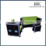 3 Seater Wood and Green Leather Sofa Road Case