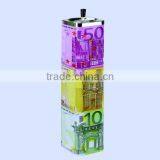 Three Layer Square Shape and Moeny Pattern Design Tin Ashtray