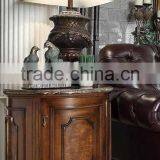 American Solid Wood Home Furniture Living Room Wooden Hand Carved Marble Top End Table Side Cabinet thumbnail-1