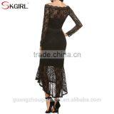 Women's off Shoulder Long Sleeve Floral Lace Mermaid Long Fish Tail Cocktail Evening Bodycon Dress thumbnail-4