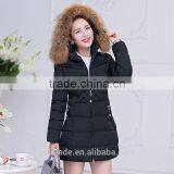OEM Wholesale Winter Women Thicken Cotton Fur Collar Hooded Down Long Parka Jacket Coat thumbnail-3