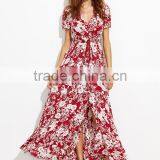 Woman Fashion Short Sleeve Floral Print Button Down Long Maxi Dress thumbnail-2