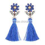 Bohemian Jewelry Rhinestone Flower With Long Colorful Tassel Charms Earrings for Women thumbnail-3