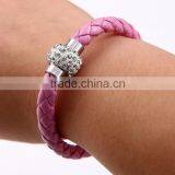 Leather Wrap Wristband Cuff Punk Magnetic Rhinestone Buckle Bracelet Bangle thumbnail-4
