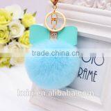 Sweety Cute Koreal Style Rex Rabbit Fur Balls Keychain With Bowknot Leather Keychain thumbnail-1