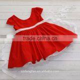 Girls Xmas Red Dress 100% Cotton Short Sleeve Twril Party Dress For Christmas thumbnail-1