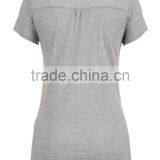 Plain Gray Stylish O Neck Short Sleeves Women Beads Rhinestone T Shirt 2015 thumbnail-2
