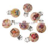 Wholesale Round At Random Owl Halloween Pattern Wood Baby Pacifier Clip thumbnail-1