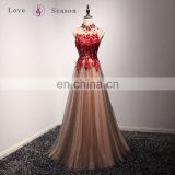 A17DL0017 very sexy high neck designs for ladies suit bridesmaid dress appliques embroidery for gown
