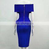 Women Sexy Off The Shoulder Ruffle Slim Fit Bodycon Cocktail Party Midi Dress thumbnail-3