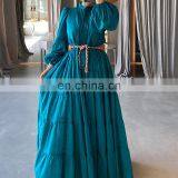 TWOTWINSTYLE Bohemian Dress For Women Temperament Stand Collar Lantern Long Sleeve High Waist Sashes thumbnail-3