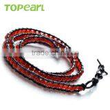 Topearl Jewelry Red Agate Bracelet Woven Leather Wrap Jewelry Bracelet CLL169 thumbnail-3