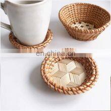 Handcrafted Boho Bamboo Mixed Rattan Woven Coasters thumbnail-4