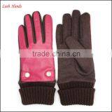 Ladies Fashion Cheap Leather & Woolen Gloves thumbnail-3