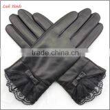 Ladies Wholesale Winter Leather Hand Gloves Black With Lace thumbnail-5