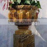 Gold Garden Pots And Planters Hand Sculpture Carving Stone Marble For Resort, House And Garden