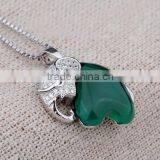 Folk-custom Cute Special Natural Green Agate Stone 925 Sterling Silver Thailand Elephant Pendant thumbnail-3