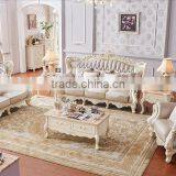 Living Room Sofa Ivory Color Solid Wood Hand Carved Genuine Leather 1+2+3 Sofa Set thumbnail-1