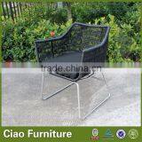 Black Round Wicker Metal Outdoor String Chair thumbnail-1