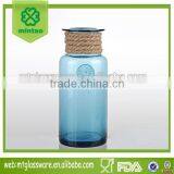 blue machine made galss vases the mouth tangle twine hemp rope decoration