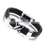 2017 Custom Mens Wholesale Black Braided Leather Bracelet thumbnail-1