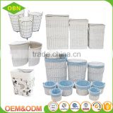 Wholesale custom high quality handmade white durable wicker metal fabric laundry basket