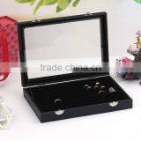 Black Wooden Leather Jewelry Display Stand Ring Tray thumbnail-5