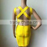Top Quality Yellow 2 Piece Above Knee Mini Bandage Dress Night Club Party Slim Dress thumbnail-5